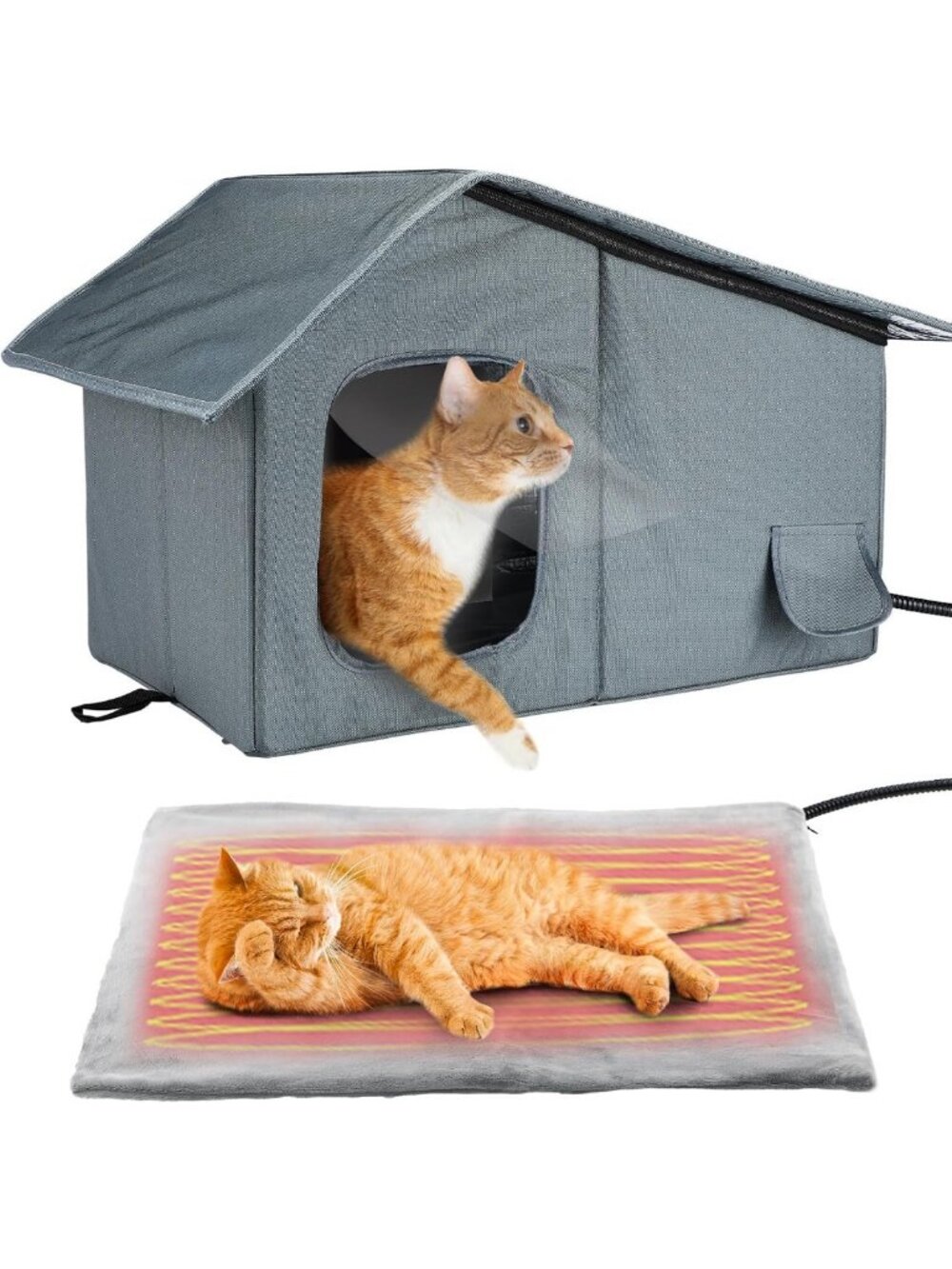 Cozy Outdoor Heated Cat House with Thermostatic Heating Pad for Winter Comfort